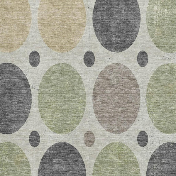 HomeRoots 8' Durable Beige, Charcoal & Green Washable Geometric Round Rug with UV Protection for Any Space 709141