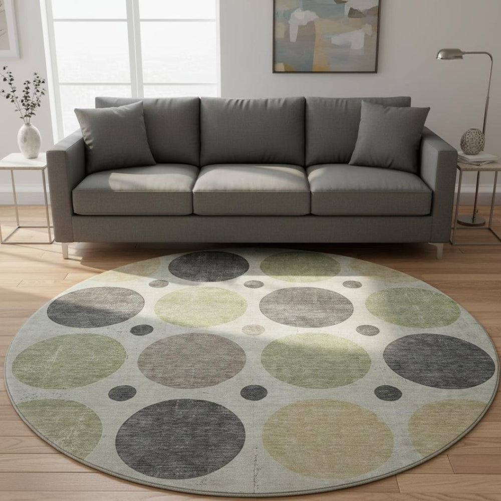 HomeRoots 8' X 10' Washable Beige Charcoal Green Geometric Area Rug with UV Protection for Modern Spaces 709142
