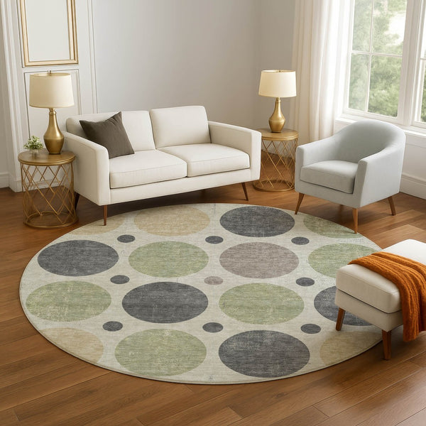 HomeRoots 8' X 10' Washable Beige Charcoal Green Geometric Area Rug with UV Protection for Modern Spaces 709142
