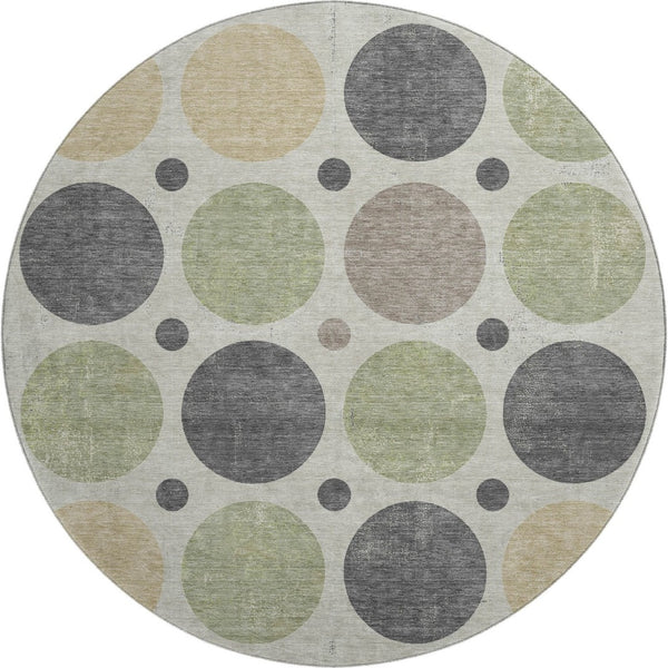 HomeRoots 8' X 10' Washable Beige Charcoal Green Geometric Area Rug with UV Protection for Modern Spaces 709142