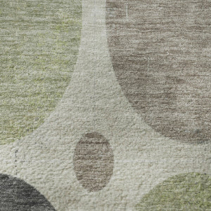 HomeRoots 8' X 10' Washable Beige Charcoal Green Geometric Area Rug with UV Protection for Modern Spaces 709142