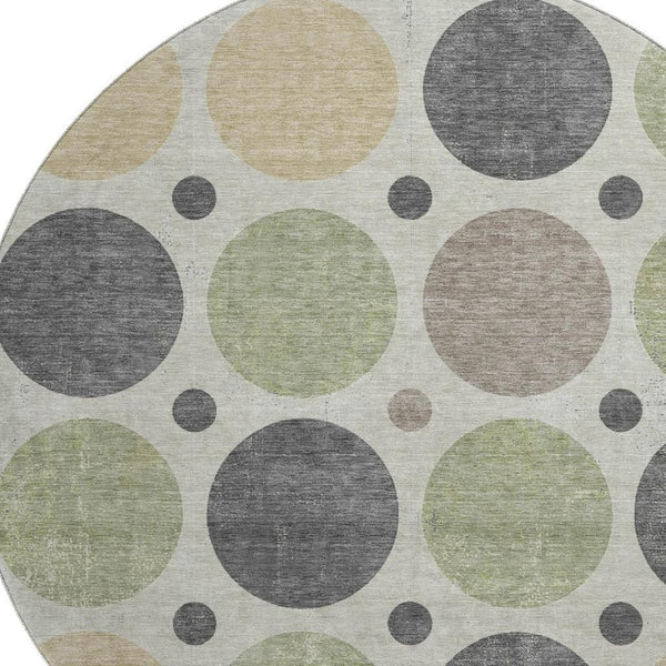 HomeRoots 8' X 10' Washable Beige Charcoal Green Geometric Area Rug with UV Protection for Modern Spaces 709142