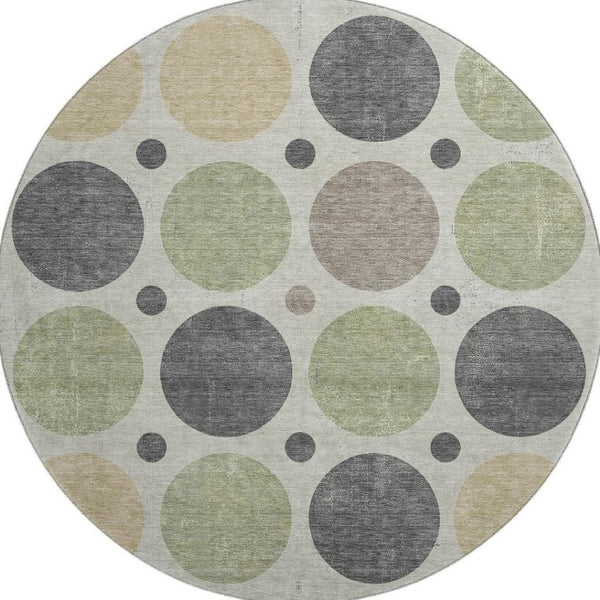 HomeRoots 8' X 10' Washable Beige Charcoal Green Geometric Area Rug with UV Protection for Modern Spaces 709142