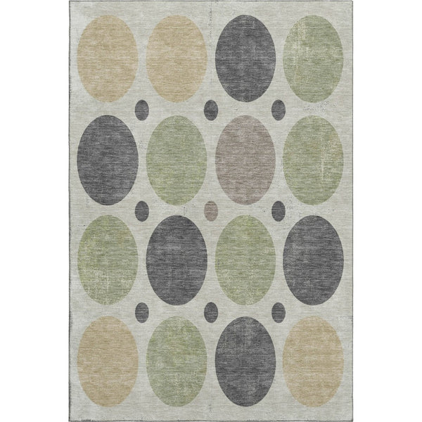 HomeRoots 9' X 12' Geometric Washable Area Rug in Beige, Charcoal & Green - Durable, UV Protected & Stylish! 709143