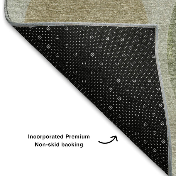 HomeRoots 9' X 12' Geometric Washable Area Rug in Beige, Charcoal & Green - Durable, UV Protected & Stylish! 709143