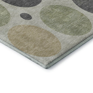 HomeRoots 9' X 12' Geometric Washable Area Rug in Beige, Charcoal & Green - Durable, UV Protected & Stylish! 709143