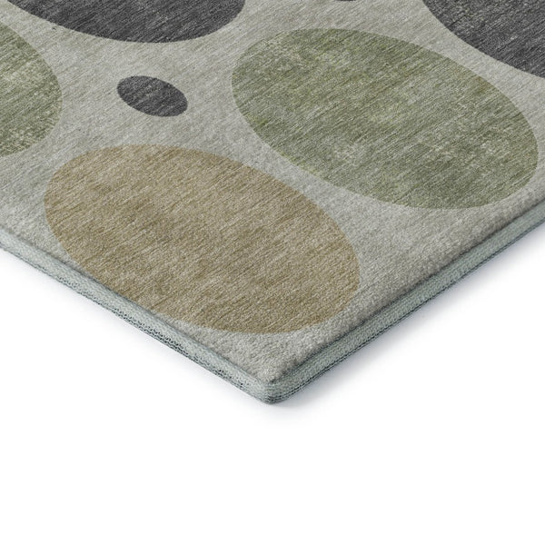 HomeRoots 9' X 12' Geometric Washable Area Rug in Beige, Charcoal & Green - Durable, UV Protected & Stylish! 709143