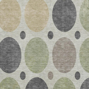 HomeRoots 9' X 12' Geometric Washable Area Rug in Beige, Charcoal & Green - Durable, UV Protected & Stylish! 709143