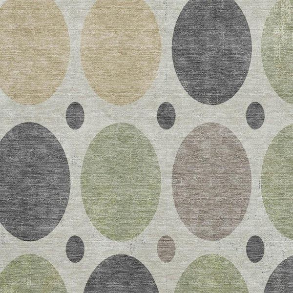 HomeRoots 9' X 12' Geometric Washable Area Rug in Beige, Charcoal & Green - Durable, UV Protected & Stylish! 709143