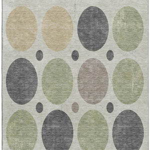 HomeRoots 9' X 12' Geometric Washable Area Rug in Beige, Charcoal & Green - Durable, UV Protected & Stylish! 709143