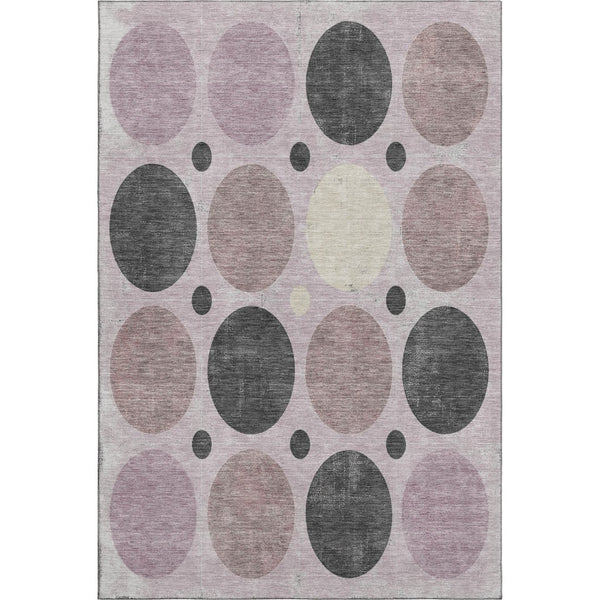 HomeRoots 5' Geometric Washable Area Rug in Blush, Charcoal & Ivory - Durable, Stain Resistant & UV Protected 709146