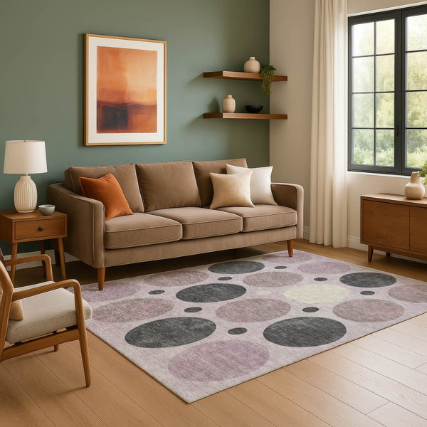 HomeRoots 5' Geometric Washable Area Rug in Blush, Charcoal & Ivory - Durable, Stain Resistant & UV Protected 709146