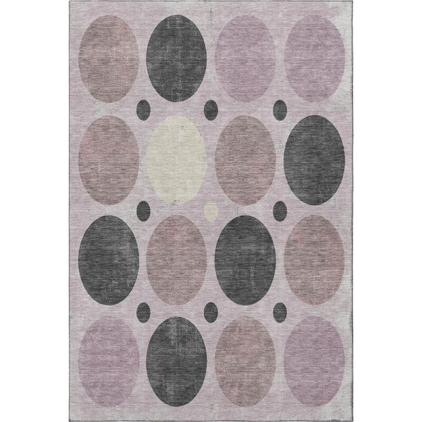 HomeRoots 5' Geometric Washable Area Rug in Blush, Charcoal & Ivory - Durable, Stain Resistant & UV Protected 709146