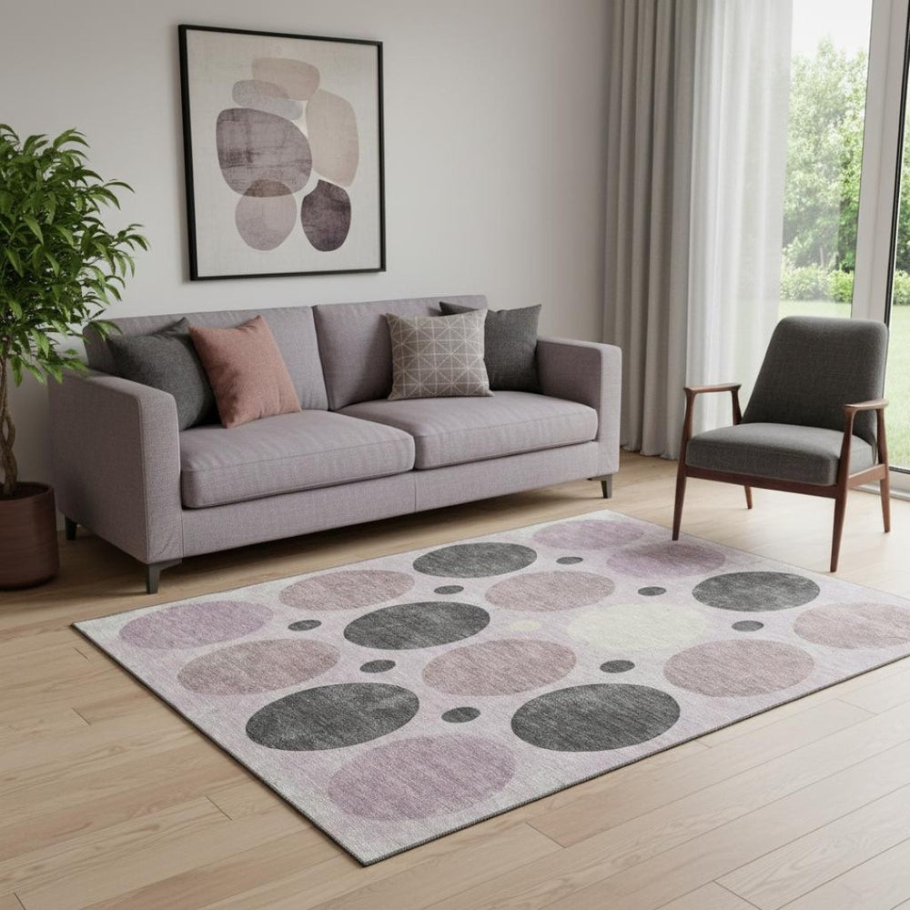 HomeRoots 8' Contemporary Blush Charcoal Ivory Geometric Washable Round Rug – Durable, Stylish, UV Protected! 709147