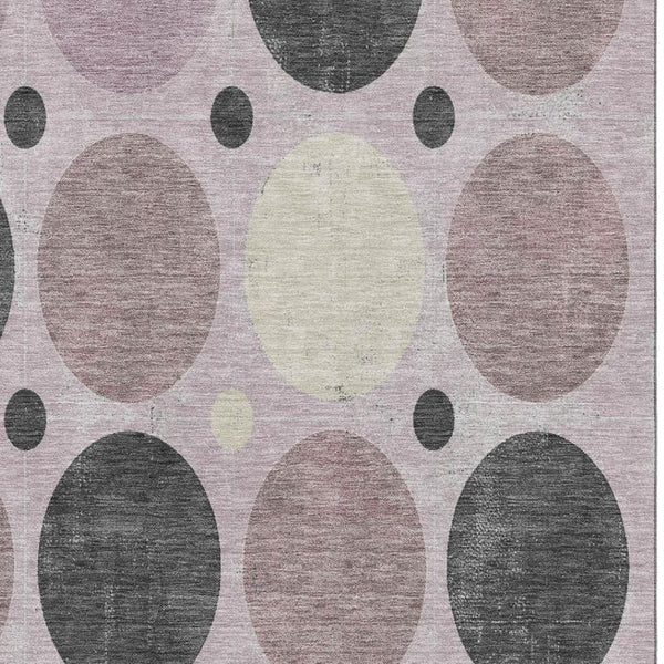 HomeRoots 8' Contemporary Blush Charcoal Ivory Geometric Washable Round Rug – Durable, Stylish, UV Protected! 709147