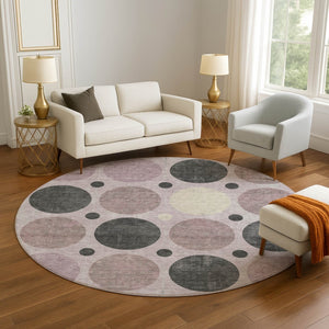 HomeRoots 8' X 10' Stylish Blush Charcoal Ivory Geometric Washable Area Rug with UV Protection for Homes 709148