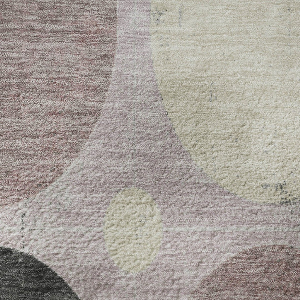 HomeRoots 8' X 10' Stylish Blush Charcoal Ivory Geometric Washable Area Rug with UV Protection for Homes 709148