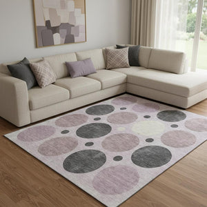 HomeRoots 9' X 12' Blush Charcoal Ivory Geometric Washable Area Rug - Durable, Stain-Resistant, UV Protected 709149