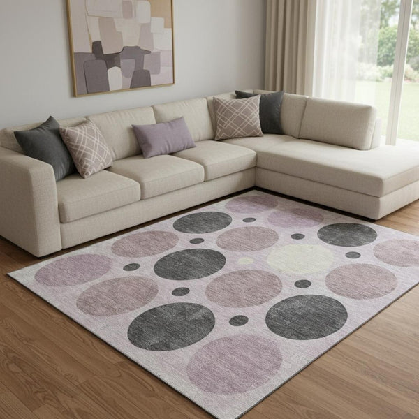 HomeRoots 9' X 12' Blush Charcoal Ivory Geometric Washable Area Rug - Durable, Stain-Resistant, UV Protected 709149