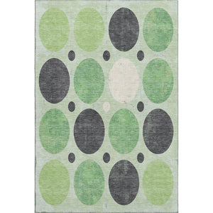 HomeRoots 5' X 8' Geometric Washable Area Rug in Green, Ivory & Charcoal – UV Protected, Non-Slip Design! 709152