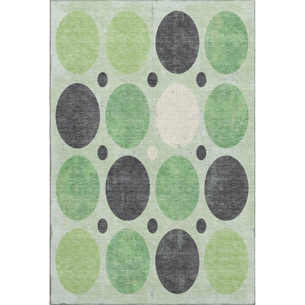 HomeRoots 5' X 8' Geometric Washable Area Rug in Green, Ivory & Charcoal – UV Protected, Non-Slip Design! 709152