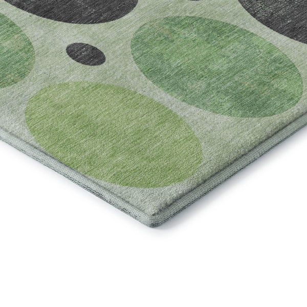 HomeRoots 5' X 8' Geometric Washable Area Rug in Green, Ivory & Charcoal – UV Protected, Non-Slip Design! 709152