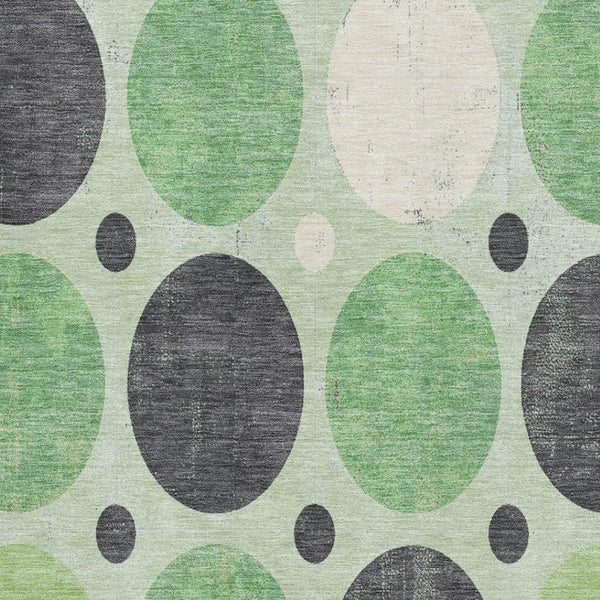 HomeRoots 5' X 8' Geometric Washable Area Rug in Green, Ivory & Charcoal – UV Protected, Non-Slip Design! 709152