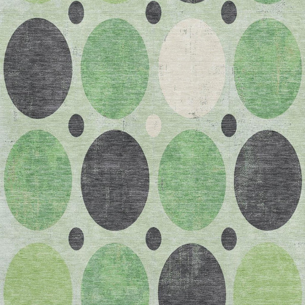 HomeRoots 5' X 8' Geometric Washable Area Rug in Green, Ivory & Charcoal – UV Protected, Non-Slip Design! 709152