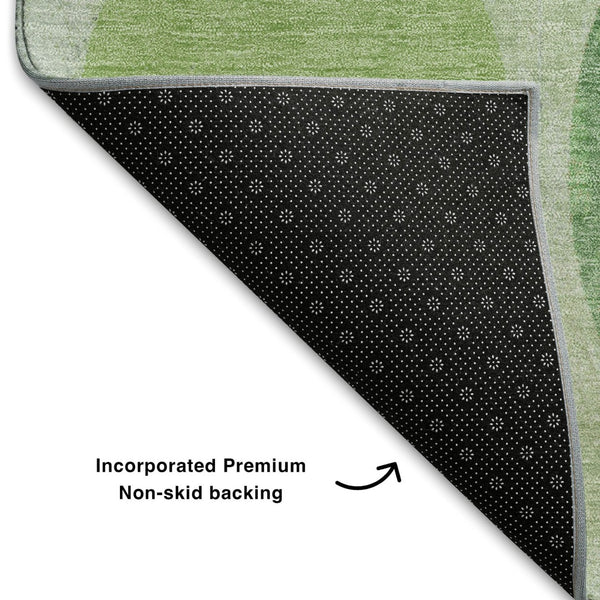 HomeRoots 8' Modern Geometric Washable Round Rug in Green, Ivory & Charcoal - UV Protected & Stain Resistant 709153