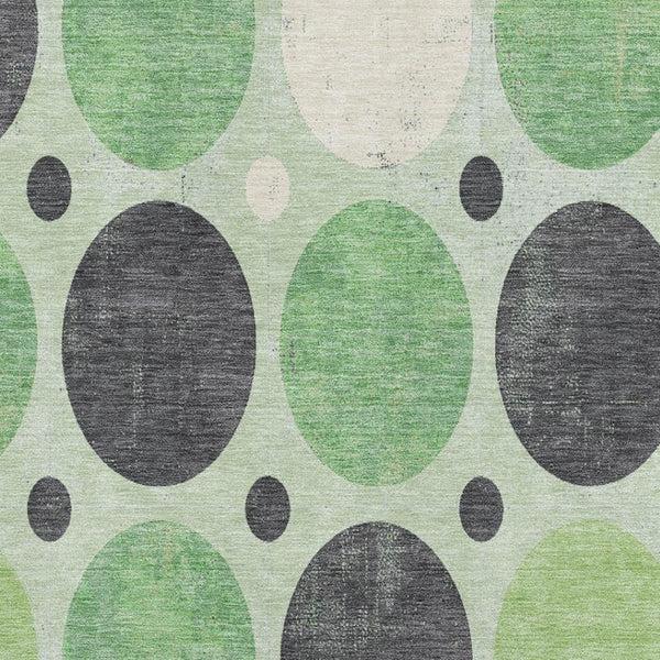 HomeRoots 8' Modern Geometric Washable Round Rug in Green, Ivory & Charcoal - UV Protected & Stain Resistant 709153