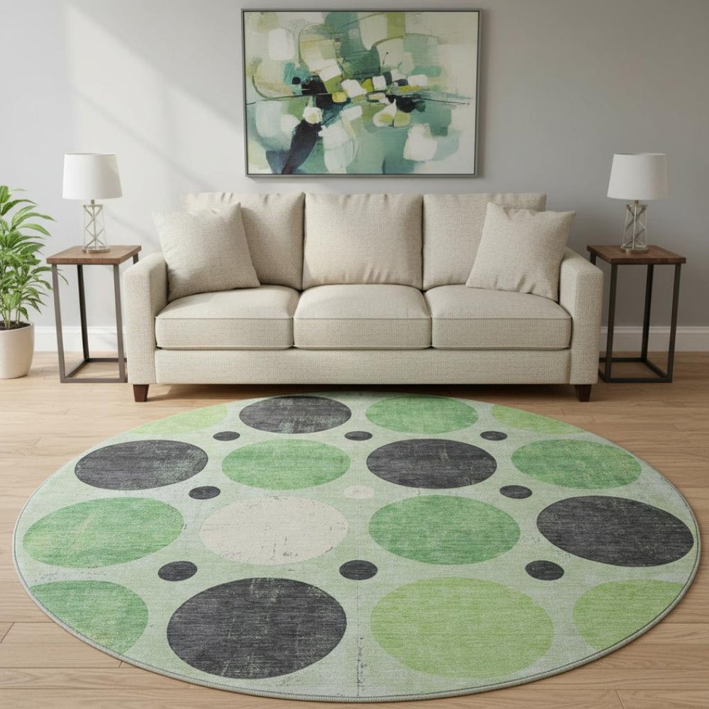 HomeRoots 8' X 10' Stylish Green Ivory Charcoal Geometric Washable Area Rug with UV Protection & Non-Slip Backing 709154