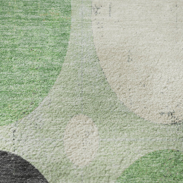 HomeRoots 9' X 12' Geometric Washable Area Rug in Green, Ivory & Charcoal - UV Protected & Durable Design 709155