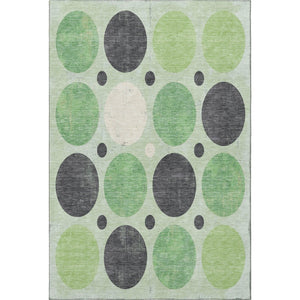 HomeRoots 9' X 12' Geometric Washable Area Rug in Green, Ivory & Charcoal - UV Protected & Durable Design 709155