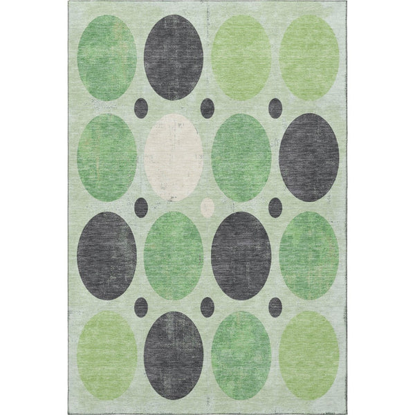 HomeRoots 9' X 12' Geometric Washable Area Rug in Green, Ivory & Charcoal - UV Protected & Durable Design 709155