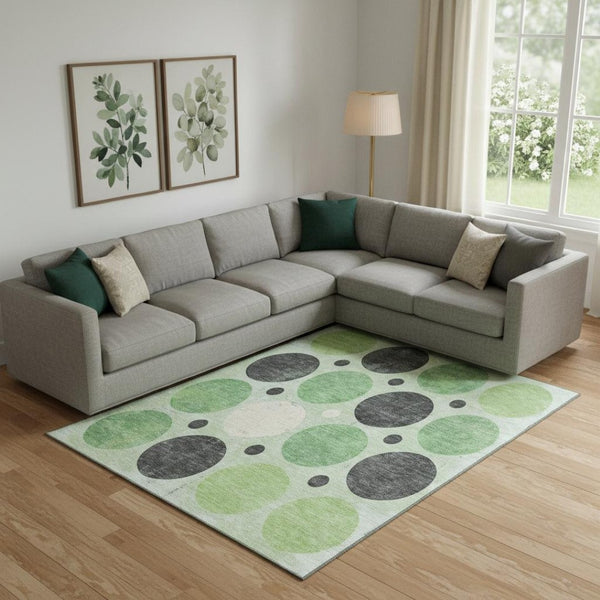 HomeRoots 10' X 14' Stylish Green, Ivory & Charcoal Geometric Area Rug - Washable, UV Protected & Durable! 709156