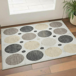 HomeRoots 5' X 8' Modern Ivory Charcoal Beige Geometric Washable Area Rug with Stain Resistance & UV Shield 709158