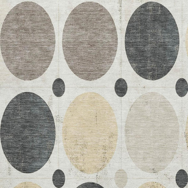 HomeRoots 5' X 8' Modern Ivory Charcoal Beige Geometric Washable Area Rug with Stain Resistance & UV Shield 709158