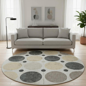 HomeRoots 8' X 10' Stylish Ivory Charcoal Beige Geometric Area Rug - Washable, UV Protected, Family-Friendly! 709160