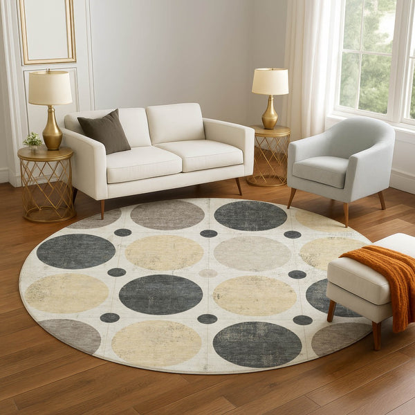 HomeRoots 8' X 10' Stylish Ivory Charcoal Beige Geometric Area Rug - Washable, UV Protected, Family-Friendly! 709160