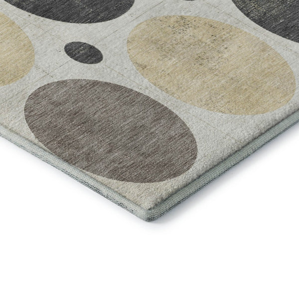 HomeRoots 9' X 12' Ivory Charcoal Beige Geometric Washable Area Rug – Durable, UV-Protected & Stylish Decor 709161