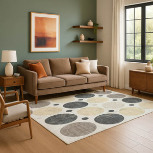 HomeRoots 9' X 12' Ivory Charcoal Beige Geometric Washable Area Rug – Durable, UV-Protected & Stylish Decor 709161