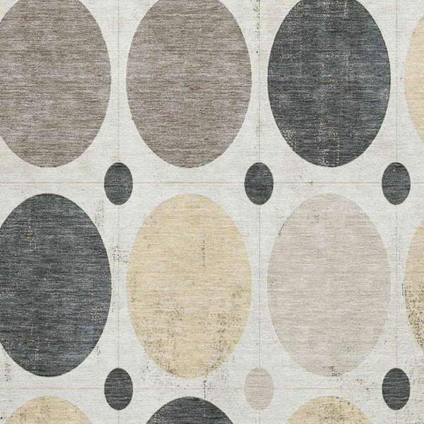 HomeRoots 9' X 12' Ivory Charcoal Beige Geometric Washable Area Rug – Durable, UV-Protected & Stylish Decor 709161