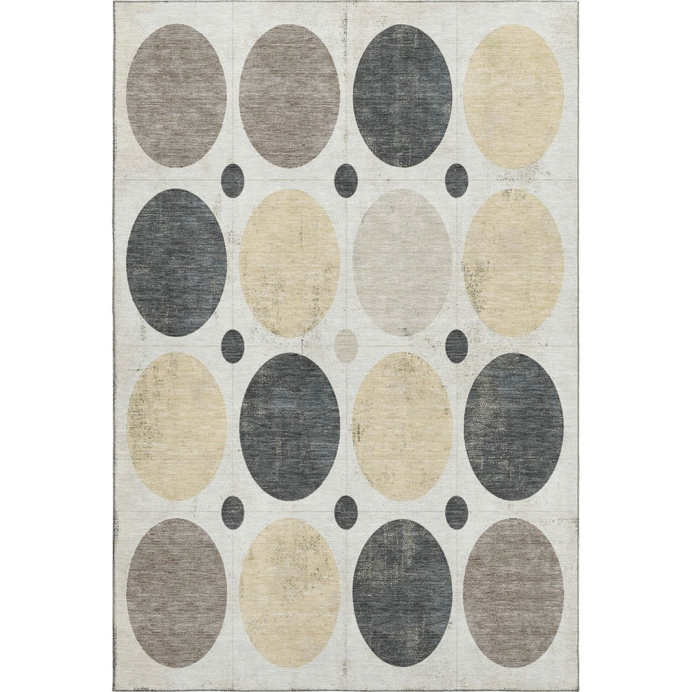 HomeRoots 10' X 14' Stylish Ivory Charcoal Beige Geometric Area Rug – Washable, UV Protected & Non-Slip! 709162