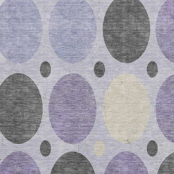 HomeRoots 8' Stylish Lavender Charcoal Ivory Geometric Washable Round Rug - Durable, UV-Protected & Easy Care 709165