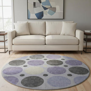 HomeRoots 8' X 10' Stylish Lavender Charcoal Ivory Geometric Washable Area Rug with UV Protection & Durability 709166
