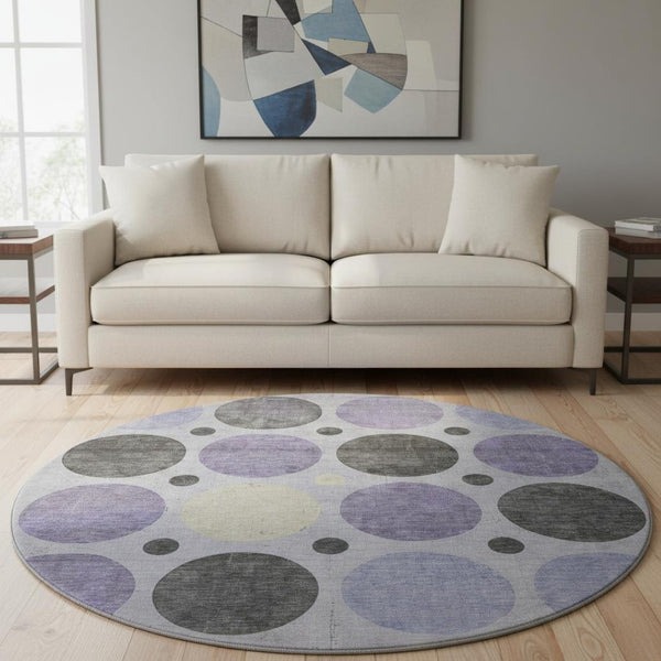 HomeRoots 8' X 10' Stylish Lavender Charcoal Ivory Geometric Washable Area Rug with UV Protection & Durability 709166