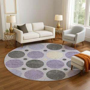HomeRoots 8' X 10' Stylish Lavender Charcoal Ivory Geometric Washable Area Rug with UV Protection & Durability 709166