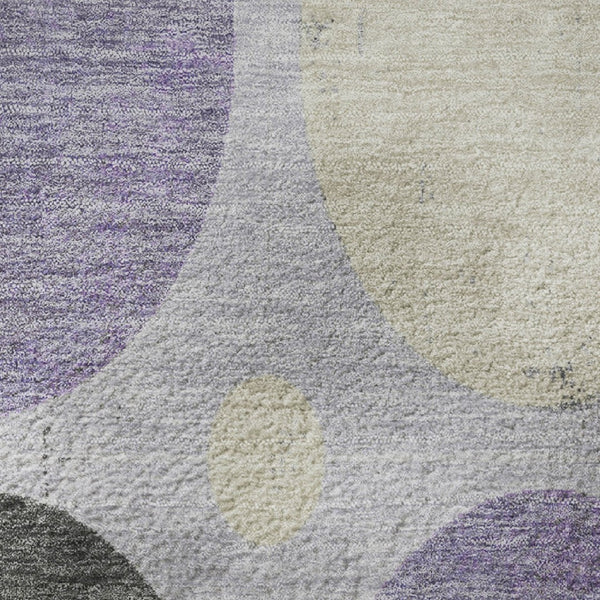 HomeRoots 8' X 10' Stylish Lavender Charcoal Ivory Geometric Washable Area Rug with UV Protection & Durability 709166