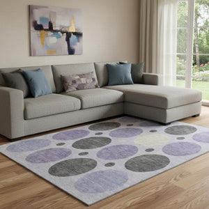 HomeRoots 9' X 12' Stylish Lavender Charcoal Geometric Area Rug - Washable, UV-Protected & Kid-Friendly! 709167