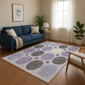 HomeRoots 9' X 12' Stylish Lavender Charcoal Geometric Area Rug - Washable, UV-Protected & Kid-Friendly! 709167
